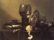 unknow artist oyster, rum and wine still life of the silver cup oil painting on canvas